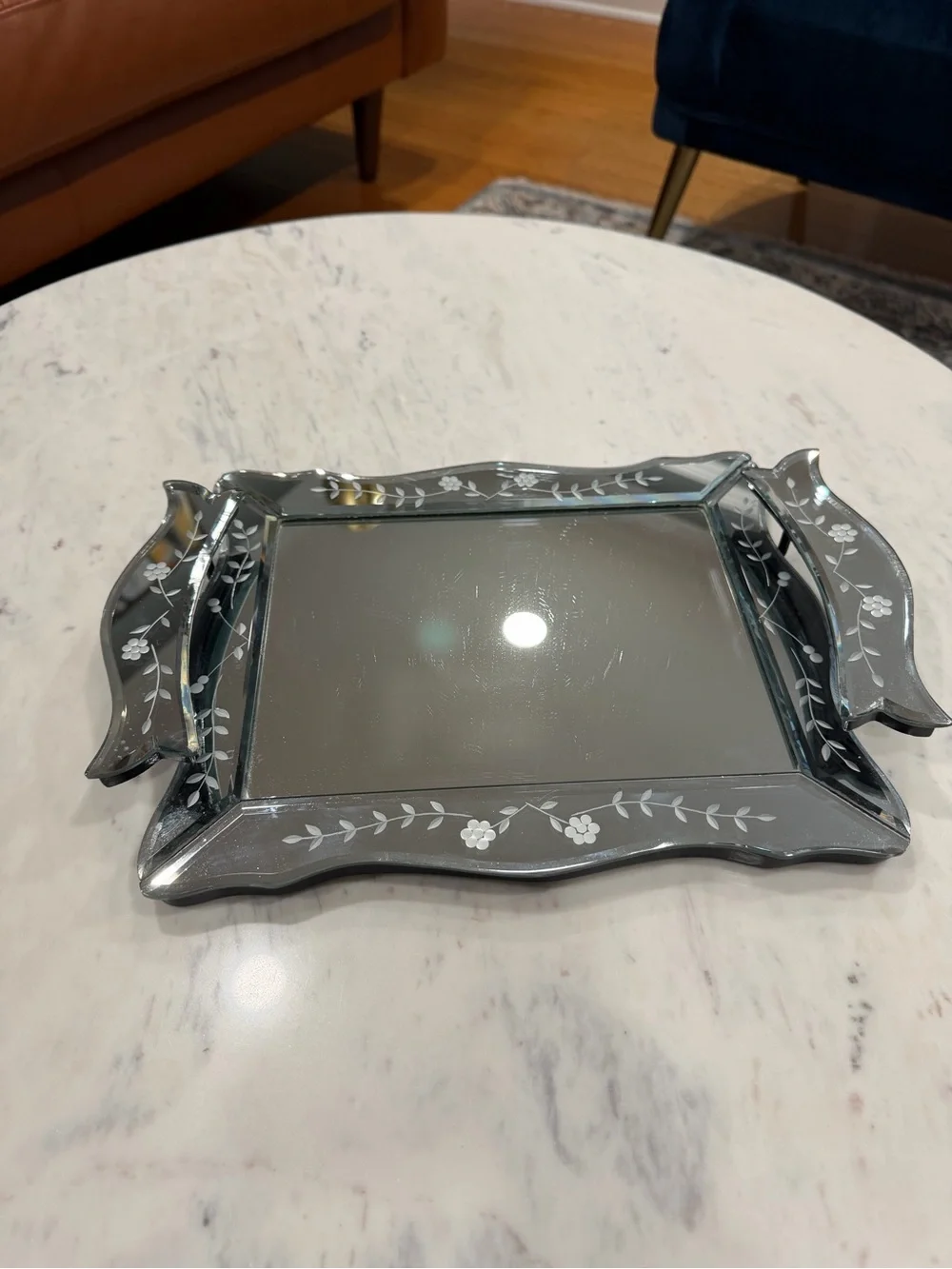 Venetian style floral etched vanity tray